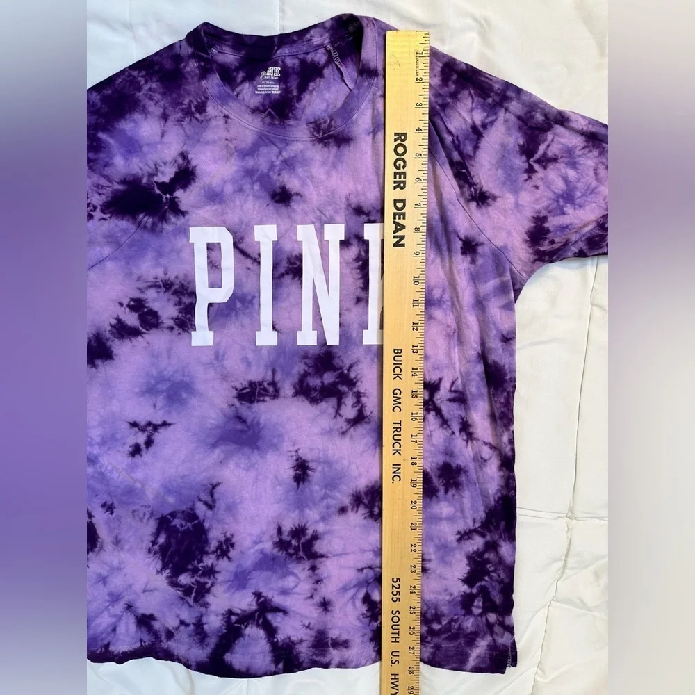 Victoria Secret Oversized Purple Tie-Dye 3/4 Sleeve Retro Tee  Y2K Relaxed Fit - Picture 7 of 9